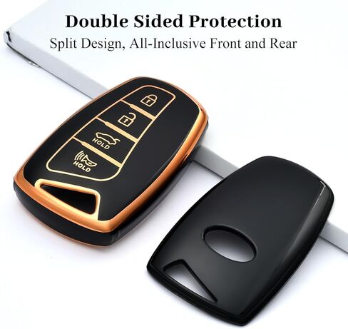 غطاء مفتاح Hyundai Key Fob، غطاء حماية ناعم من مادة TPU متوافق مع ملحقات مفاتيح السيارة الذكية Hyundai Santa fe Genesis Equus Azera (ذهبي أزرق) in Kuwait