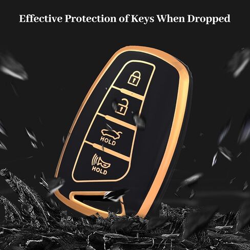 غطاء مفتاح Hyundai Key Fob، غطاء حماية ناعم من مادة TPU متوافق مع ملحقات مفاتيح السيارة الذكية Hyundai Santa fe Genesis Equus Azera (ذهبي أزرق) in Kuwait