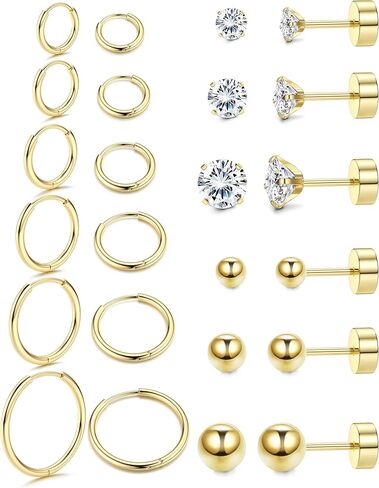 IRONBOX 12 زوجًا من الأقراط مجموعات لثقب متعدد لا يسبب الحساسية 18 قيراط مطلي بالذهب من الفولاذ المقاوم للصدأ الغضروف هوب أقراط صغيرة Huggie هوب أقراط صغيرة الكرة تشيكوسلوفاكيا أقراط مسطحة الظهر للنساء أقراط اللولب الغضروف in Kuwait