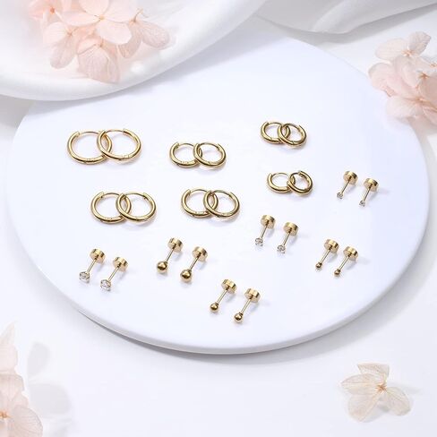 IRONBOX 12 زوجًا من الأقراط مجموعات لثقب متعدد لا يسبب الحساسية 18 قيراط مطلي بالذهب من الفولاذ المقاوم للصدأ الغضروف هوب أقراط صغيرة Huggie هوب أقراط صغيرة الكرة تشيكوسلوفاكيا أقراط مسطحة الظهر للنساء أقراط اللولب الغضروف in Kuwait