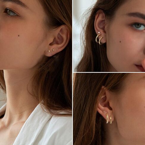 IRONBOX 12 زوجًا من الأقراط مجموعات لثقب متعدد لا يسبب الحساسية 18 قيراط مطلي بالذهب من الفولاذ المقاوم للصدأ الغضروف هوب أقراط صغيرة Huggie هوب أقراط صغيرة الكرة تشيكوسلوفاكيا أقراط مسطحة الظهر للنساء أقراط اللولب الغضروف in Kuwait