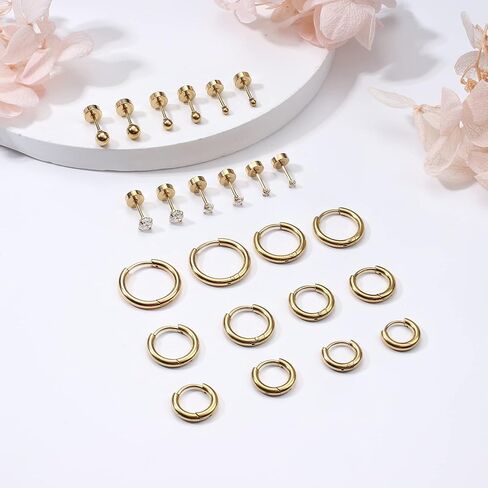 IRONBOX 12 زوجًا من الأقراط مجموعات لثقب متعدد لا يسبب الحساسية 18 قيراط مطلي بالذهب من الفولاذ المقاوم للصدأ الغضروف هوب أقراط صغيرة Huggie هوب أقراط صغيرة الكرة تشيكوسلوفاكيا أقراط مسطحة الظهر للنساء أقراط اللولب الغضروف in Kuwait