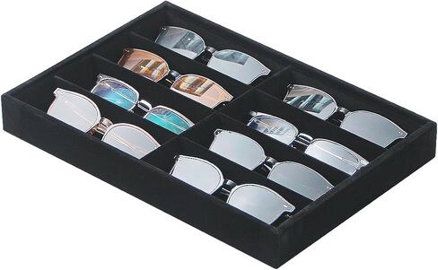 Jewelry Sunglasses Organizer Tray, Beige Velvet Eyeglasses Display Tray Box, Glasses Organize Storage Holder for Home Desk or Selling Show Display in Kuwait