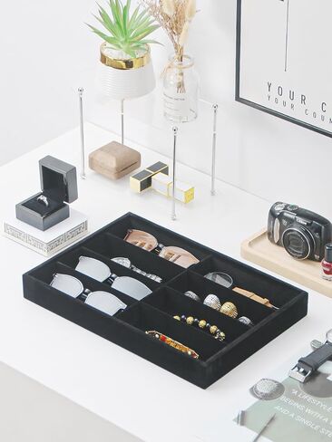 Jewelry Sunglasses Organizer Tray, Beige Velvet Eyeglasses Display Tray Box, Glasses Organize Storage Holder for Home Desk or Selling Show Display in Kuwait