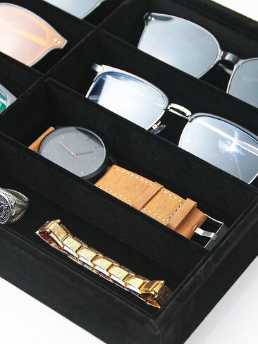 Jewelry Sunglasses Organizer Tray, Beige Velvet Eyeglasses Display Tray Box, Glasses Organize Storage Holder for Home Desk or Selling Show Display in Kuwait