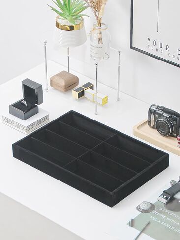 Jewelry Sunglasses Organizer Tray, Beige Velvet Eyeglasses Display Tray Box, Glasses Organize Storage Holder for Home Desk or Selling Show Display in Kuwait