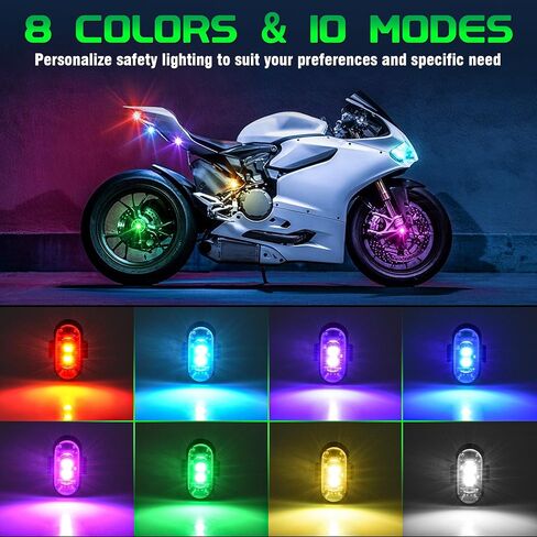 أضواء ستروب LED لاسلكية للطائرات مع جهاز تحكم عن بعد، 8 ألوان و10 أوضاع فلاش USB شحن أضواء مضادة للتصادمات وأضواء تحذيرية للطوارئ مقاومة للماء لسيارة بدون طيار ودراجة نارية 8 قطع in Kuwait