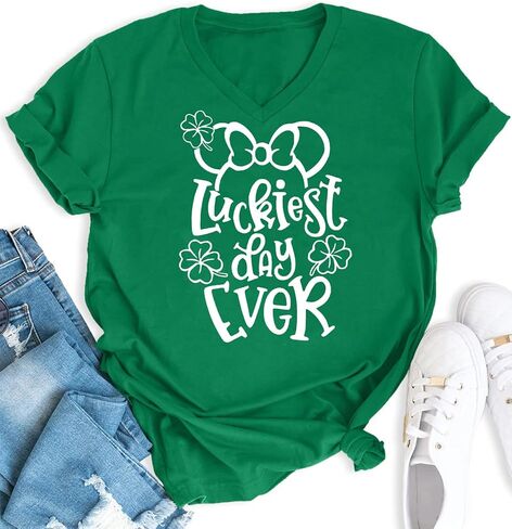 تي شيرت نسائي ليوم القديس باتريك برقبة على شكل حرف V من Irish Lucky Shamrock Paddy's Day in Kuwait