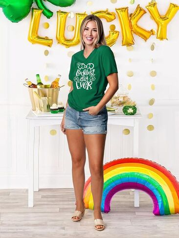 تي شيرت نسائي ليوم القديس باتريك برقبة على شكل حرف V من Irish Lucky Shamrock Paddy's Day in Kuwait