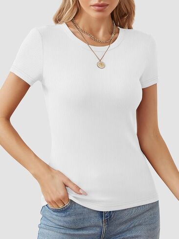 ATHIMLE Women's Crew Neck T Shirt Ribbed Fitted Shirt Basic Short Sleeves Summer Tops Causal in Saudi Arabia