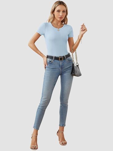 ATHIMLE Women's Crew Neck T Shirt Ribbed Fitted Shirt Basic Short Sleeves Summer Tops Causal in Saudi Arabia