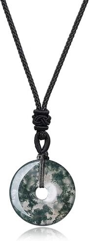 Mens Womens Obsidian Stone Donut Pendant Necklace in Kuwait