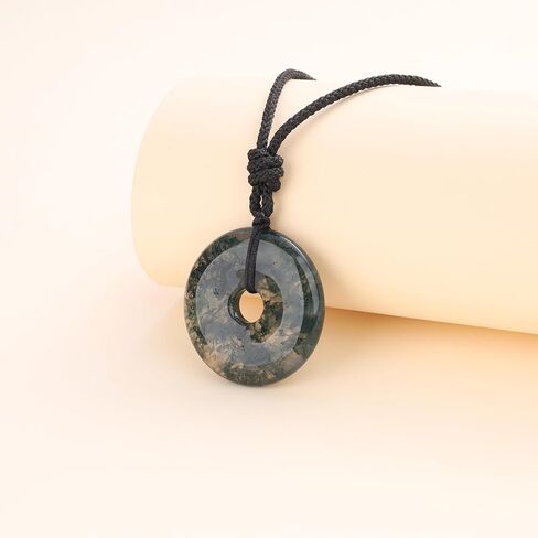 Mens Womens Obsidian Stone Donut Pendant Necklace in Kuwait