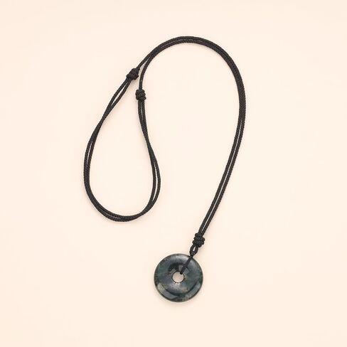 Mens Womens Obsidian Stone Donut Pendant Necklace in Kuwait