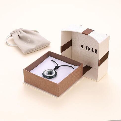 Mens Womens Obsidian Stone Donut Pendant Necklace in Kuwait