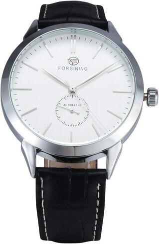 Men's Minimalist White Dial Automatic Watch Stainless Steel with Leather Strap Mechanical Watch for Men in Saudi Arabia