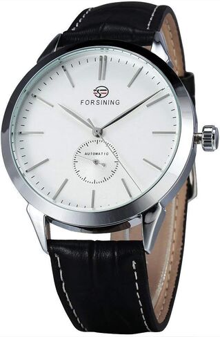 Men's Minimalist White Dial Automatic Watch Stainless Steel with Leather Strap Mechanical Watch for Men in Saudi Arabia