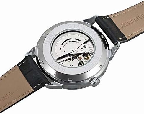 Men's Minimalist White Dial Automatic Watch Stainless Steel with Leather Strap Mechanical Watch for Men in Saudi Arabia