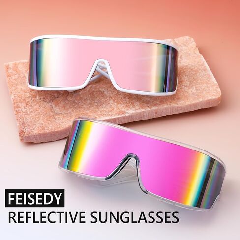 FEISEDY العصرية مستقبلية التفاف النظارات الشمسية شقة أعلى معكوسة قطعة واحدة عدسة نظارات شمسية عاكسة للنساء الرجال B0161 in Kuwait