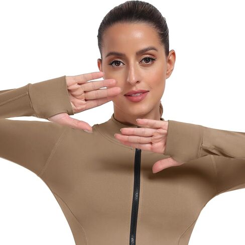 سترة نسائية للجري واليوجا بسحاب كامل وقصة ضيقة Bbl رياضية للتمرين مع فتحات للإبهام in Kuwait