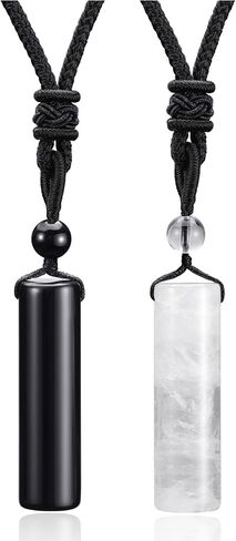 Top Plaza 2 Pcs Healing Crystal Stone Necklaces for Men Amulet Protection Cylindrical Pendant Necklace Adjustable Braided Natural Quartz Gemstone Necklace Jewelry in Saudi Arabia