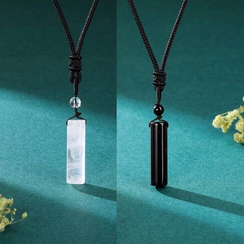 Top Plaza 2 Pcs Healing Crystal Stone Necklaces for Men Amulet Protection Cylindrical Pendant Necklace Adjustable Braided Natural Quartz Gemstone Necklace Jewelry in Saudi Arabia