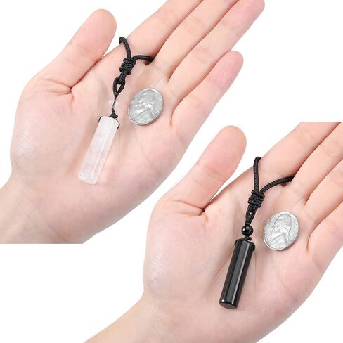 Top Plaza 2 Pcs Healing Crystal Stone Necklaces for Men Amulet Protection Cylindrical Pendant Necklace Adjustable Braided Natural Quartz Gemstone Necklace Jewelry in Saudi Arabia
