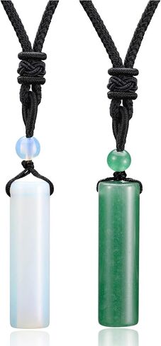 Top Plaza 2 Pcs Healing Crystal Stone Necklaces for Men Amulet Protection Cylindrical Pendant Necklace Adjustable Braided Natural Quartz Gemstone Necklace Jewelry in Saudi Arabia
