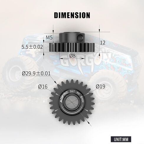 AGFRC Hardened Steel 8MM MOD1 38T RC Pinion Motor Gear for High Speed Runs and Drag Racing Application RC Upgrade Part (PG38T8 V2) in Kuwait