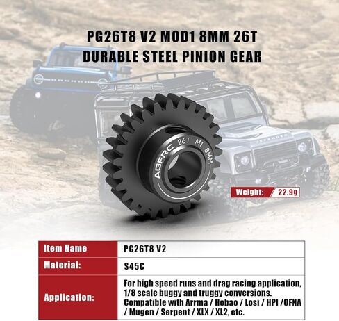 AGFRC Hardened Steel 8MM MOD1 38T RC Pinion Motor Gear for High Speed Runs and Drag Racing Application RC Upgrade Part (PG38T8 V2) in Kuwait