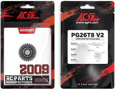 AGFRC Hardened Steel 8MM MOD1 38T RC Pinion Motor Gear for High Speed Runs and Drag Racing Application RC Upgrade Part (PG38T8 V2) in Kuwait