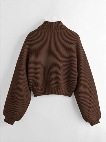 Women's High Neck Cropped Sweater Lantern Long Sleeve Drop Shoulder Loose Pullover Sweater in Saudi Arabia