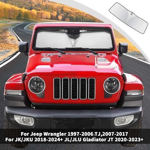 JWWY الزجاج الأمامي ظلة نافذة الشمس الظل الحرارة درع الشمس قناع الأشعة فوق البنفسجية وكتل درع الشمس قابلة للطي ل1997-2024 جيب رانجلر TJ JK JKU JL JLU Gladiator JT 4XE الملحقات الخارجية الفضة in Kuwait