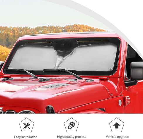 JWWY الزجاج الأمامي ظلة نافذة الشمس الظل الحرارة درع الشمس قناع الأشعة فوق البنفسجية وكتل درع الشمس قابلة للطي ل1997-2024 جيب رانجلر TJ JK JKU JL JLU Gladiator JT 4XE الملحقات الخارجية الفضة in Kuwait