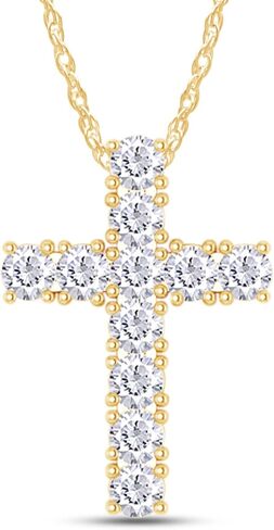 قلادة SAVEARTH DIAMONDS ذات قطع دائري 1 قيراط من الماس المويسانتي المتقاطع من الذهب عيار 14 قيراطًا أكثر من 925 مجوهرات من الفضة الإسترلينية جنبًا إلى جنب مع سلسلة 18 بوصة (وضوح VVS1، 1.00 قيراط) in Kuwait