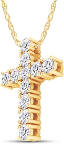 قلادة SAVEARTH DIAMONDS ذات قطع دائري 1 قيراط من الماس المويسانتي المتقاطع من الذهب عيار 14 قيراطًا أكثر من 925 مجوهرات من الفضة الإسترلينية جنبًا إلى جنب مع سلسلة 18 بوصة (وضوح VVS1، 1.00 قيراط) in Kuwait