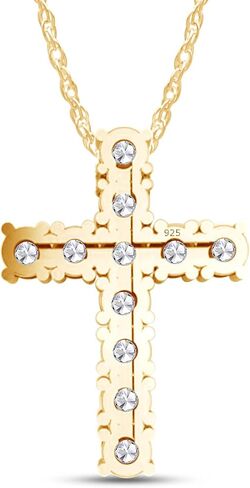 قلادة SAVEARTH DIAMONDS ذات قطع دائري 1 قيراط من الماس المويسانتي المتقاطع من الذهب عيار 14 قيراطًا أكثر من 925 مجوهرات من الفضة الإسترلينية جنبًا إلى جنب مع سلسلة 18 بوصة (وضوح VVS1، 1.00 قيراط) in Kuwait