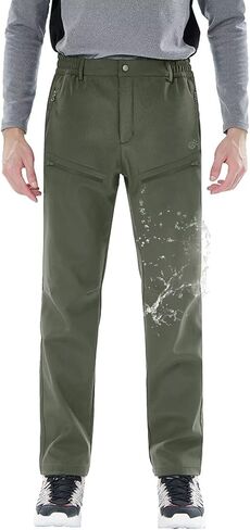 Men's Fleece Lined Waterproof Hiking Insulated Softshell Pants Slim with Pockets Outdoor in Kuwait