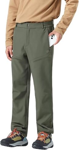 Men's Fleece Lined Waterproof Hiking Insulated Softshell Pants Slim with Pockets Outdoor in Kuwait