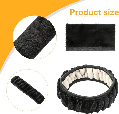 3 قطع من غطاء عجلة القيادة التلقائي من الفرو المنفوش ومجموعة غطاء حزام الأمان تتضمن غطاء عجلة القيادة الغامض، ووسادة كتف لحزام الأمان مريحة ومضادة للانزلاق للنساء، عجلة قيادة مقاس 14.9 بوصة in Kuwait