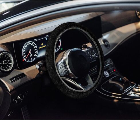 3 قطع من غطاء عجلة القيادة التلقائي من الفرو المنفوش ومجموعة غطاء حزام الأمان تتضمن غطاء عجلة القيادة الغامض، ووسادة كتف لحزام الأمان مريحة ومضادة للانزلاق للنساء، عجلة قيادة مقاس 14.9 بوصة in Kuwait