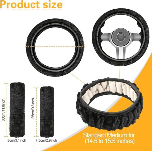 3 قطع من غطاء عجلة القيادة التلقائي من الفرو المنفوش ومجموعة غطاء حزام الأمان تتضمن غطاء عجلة القيادة الغامض، ووسادة كتف لحزام الأمان مريحة ومضادة للانزلاق للنساء، عجلة قيادة مقاس 14.9 بوصة in Kuwait