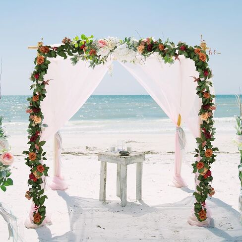 4.9FT Artificial Rose Flowers Garland Fake Rose Leaves Floral Garland, Burnt Orange Arch Flowers Greenery Vine for Party Wedding Ceremony Backdrop Mantel Centerpieces Table Runner Decorations in Saudi Arabia