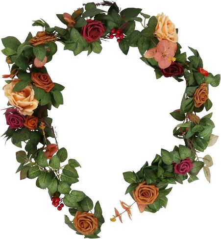 4.9FT Artificial Rose Flowers Garland Fake Rose Leaves Floral Garland, Burnt Orange Arch Flowers Greenery Vine for Party Wedding Ceremony Backdrop Mantel Centerpieces Table Runner Decorations in Saudi Arabia