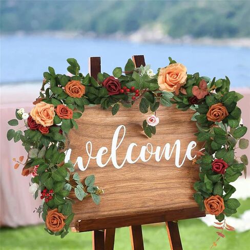 4.9FT Artificial Rose Flowers Garland Fake Rose Leaves Floral Garland, Burnt Orange Arch Flowers Greenery Vine for Party Wedding Ceremony Backdrop Mantel Centerpieces Table Runner Decorations in Saudi Arabia