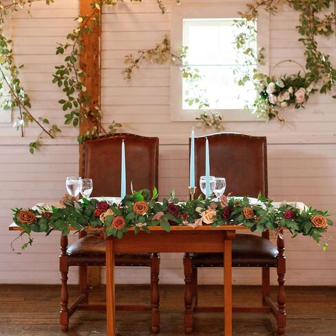 4.9FT Artificial Rose Flowers Garland Fake Rose Leaves Floral Garland, Burnt Orange Arch Flowers Greenery Vine for Party Wedding Ceremony Backdrop Mantel Centerpieces Table Runner Decorations in Saudi Arabia