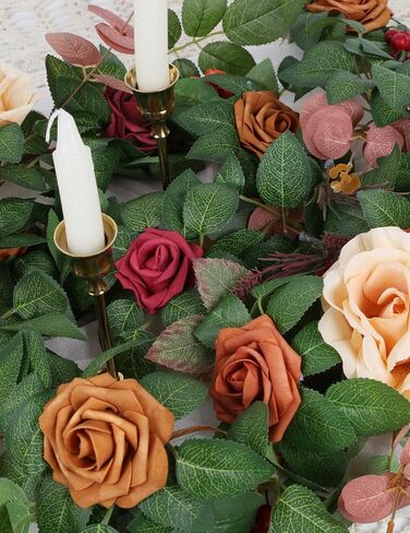 4.9FT Artificial Rose Flowers Garland Fake Rose Leaves Floral Garland, Burnt Orange Arch Flowers Greenery Vine for Party Wedding Ceremony Backdrop Mantel Centerpieces Table Runner Decorations in Saudi Arabia