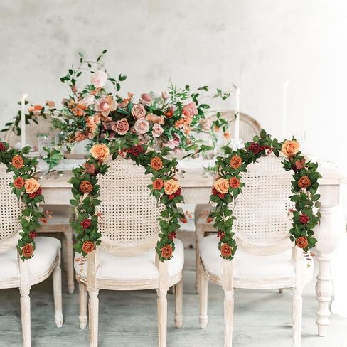 4.9FT Artificial Rose Flowers Garland Fake Rose Leaves Floral Garland, Burnt Orange Arch Flowers Greenery Vine for Party Wedding Ceremony Backdrop Mantel Centerpieces Table Runner Decorations in Saudi Arabia