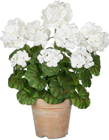 Briful Artificial Geranium Potted Plant – 16" Tall, Realistic Silk Flowers with Vibrant Green Leaves, White Geraniums Fake Flowers for Outdoors Home Décor, Wedding Farmhouse Office Tables Decor in Saudi Arabia