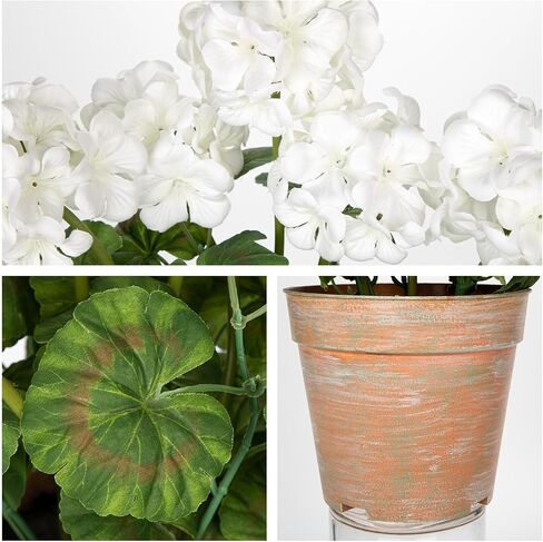 Briful Artificial Geranium Potted Plant – 16" Tall, Realistic Silk Flowers with Vibrant Green Leaves, White Geraniums Fake Flowers for Outdoors Home Décor, Wedding Farmhouse Office Tables Decor in Saudi Arabia